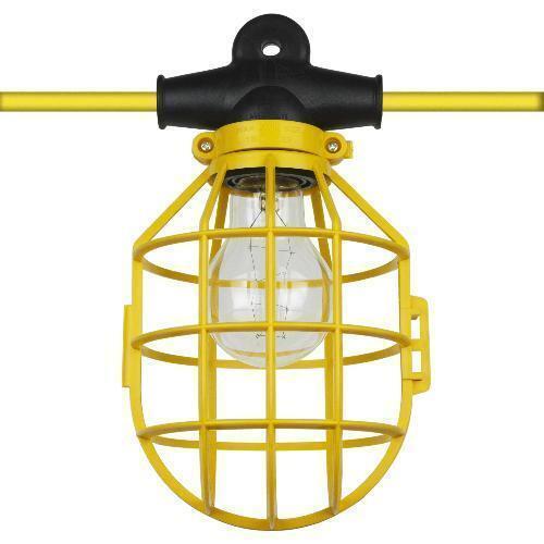 50 ft. Temporary Lighting String Work Light Commercial Heavy Duty w/ Bulb Cages
