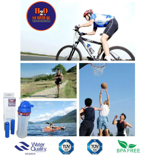 H2O SURVIVAL-CampSport3030 Portable Water Filter Bottle Camping,Hike,Gym,Biking.