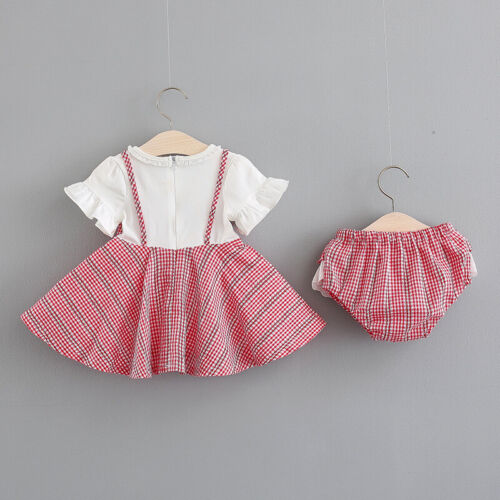 Details about  / 2PCS Infant Baby Girl Summer Grid Dress Shorts Princess Dresses Clothes Set