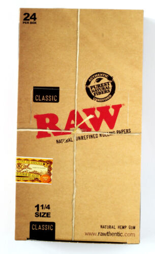 1 box RAW CLASSIC Natural UNREFINED rolling paper size 1 1//4-24 packs