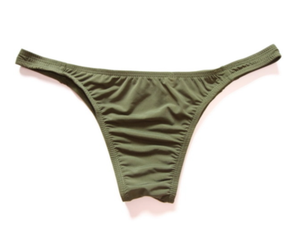 Men/'s One Size Khaki Green Ice Silk Nylon 1//4 Back Briefs Thong Lingerie Gay UK