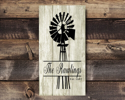 16 Inch Vertical Personalized Windmill Wood Print Sign