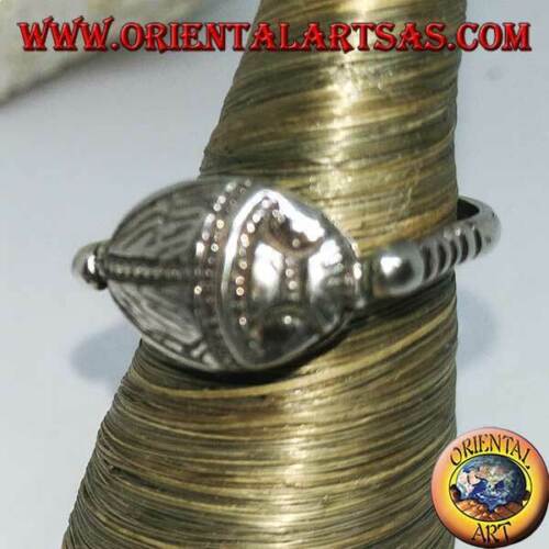 Anello in argento 925 ‰ girevole doppio uso con corniola ovale o scarabeo
