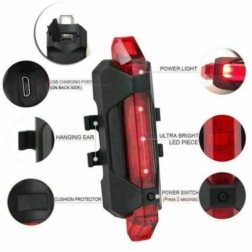 LED Bike Tail Light USB Rechargeable Bicycle Rear Warning Lamp Night Signal Lamp