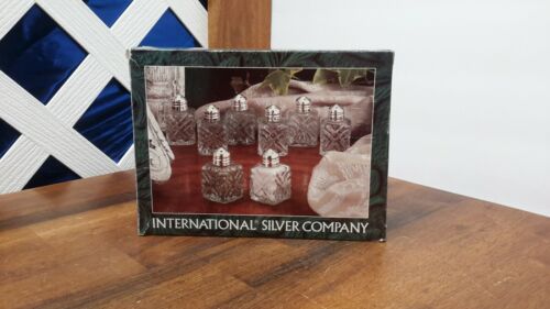 Vintage Set Cut Glass International Co Silver Plate Salt & Pepper Shakers Set 8 