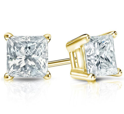 1/2 Ct Diamond Stud Earrings Princess Cut Solitaire Earrings 14K Yellow Gold 