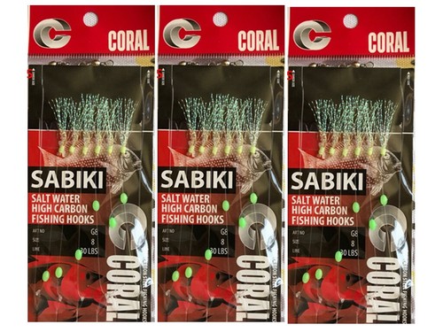 3//5//10 Packs de 6 Crochet//Set Sabiki Blanc /& Vert Plume Poisson Chaîne Crochet Pêche Leurre