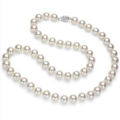 14K White Gold AAAAA Japanese Akoya 7-6mm white pearl Necklace 20/" Top Grading