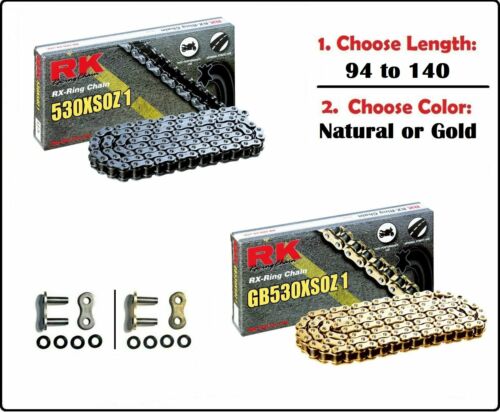 RK 530 XSOZ1 Xring Motorcycle Drive Chain Natural or Gold with Rivet Master Link 