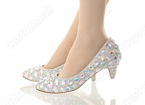 Crystal Iridescent Sparkly Bridal High Heel Wedding Bridesmaid Prom Shoe bling 