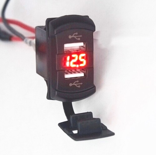 Car 12 V Voltmeter Marine Boat//Home Dual USB Charger Red Universal Waterproof