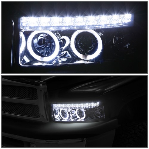 SMOKE HALO PROJECTOR HEADLIGHT+DRL+BLACK 3D LED TAIL LIGHT FOR 94-02 DODGE RAM