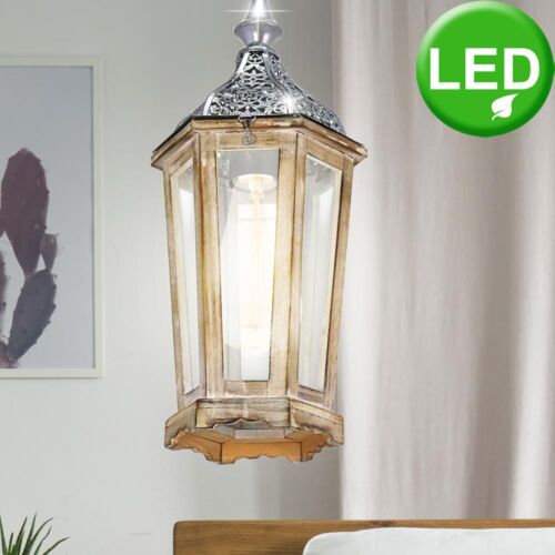 RGB LED Holz Pendel Laterne Vintage Filament Dimmer Farbwechsel Decken Lampe 