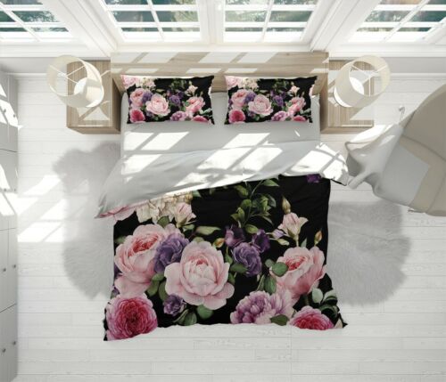 Dutch Flower Rose Floral Pink Dark Quilt Cover King Bed Single Double Queen Size
