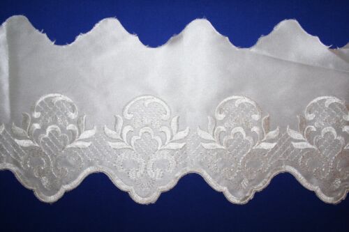 Embroidered Trim By the Yard 5 1/2" wide Ivory Satin with Scalloped Edges 