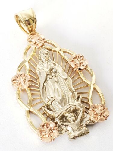 Details about   14k yellow white rose Gold mother Virgin Mary pendant charm 1.50 inch long 