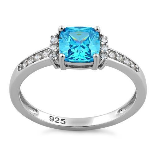 Melchior Jewellery Sterling Silver Cushion Blue Topaz CZ Ring Gift Boxed