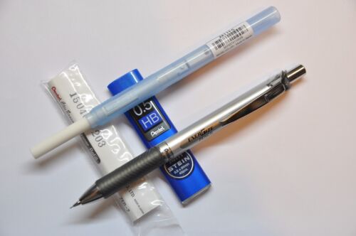 Set B Pentel EnerGIZE 0.5 Automatic Pencil Black Barrel & Clic Eraser 4 pcs 