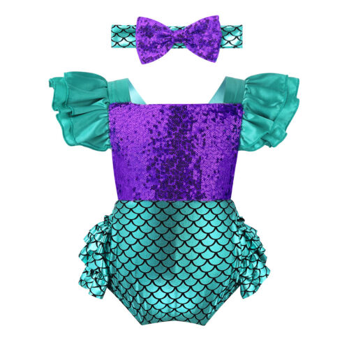 Baby Girls Mermaid Costume Romper Ruffle Bodysuit Shiny Birthday Party Outfits 