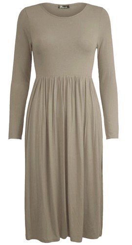 WOMENS JERSEY DRESS LADIES FRANKIE SMOCK SWING DRESS LONG SLEEVE MIDI DRESS 8 18