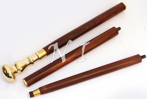 Plane Head Golden Handle Victorian king Design Vintage Wood Walking Cane Stick