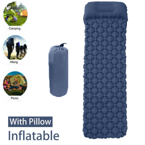 Inflatable Camping Sleeping Pad Ultralight Mat Air bed w// Pillow Singe Mattress