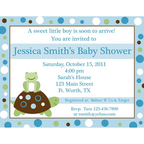 Turtle and Frog BLUES 20 Personalized Baby Shower Invitations