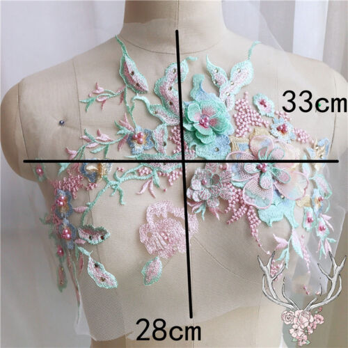3D Flower Embroidery Lace Bridal Applique Beaded Pearl Tulle DIY Wedding Dress 