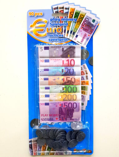 SPIELGELD Euro Münzen und Scheine Rechengeld Kaufladen Kassenschublade 100 Teile 