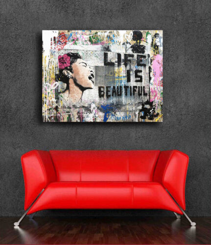Life is Beautiful Street Art Canvas or Gloss Print Choose Size Print or Mounted