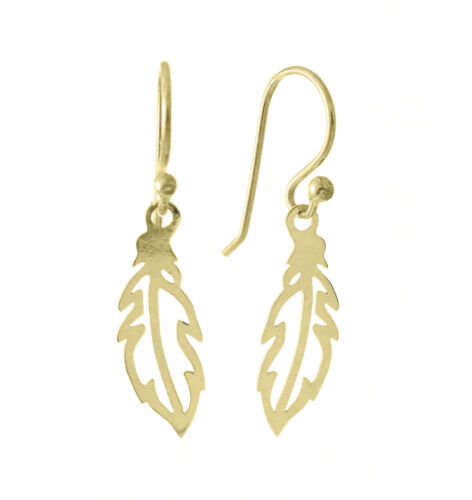 9ct Yellow Gold Feather Drop Hook Earrings