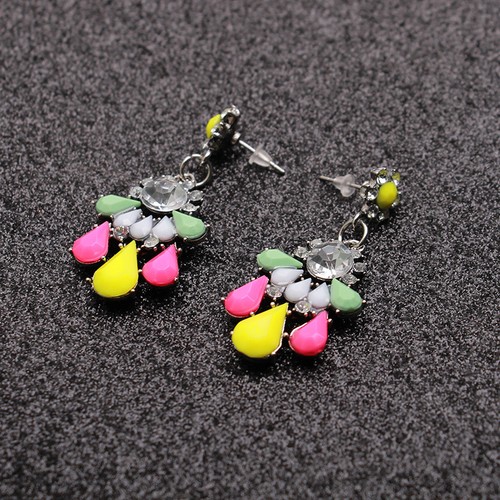 Vintage Women Ladies Mulit-Color Crystal Resin Water Dangle Ear Stud Earrings
