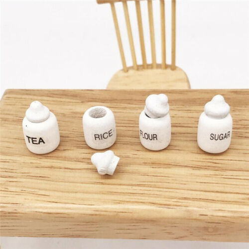 Set ^ 1:12 Dollhouse Miniature Kitchen Accessories Sugar Sour Tea Rice 4 Jars