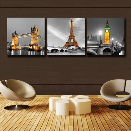 Paris London Painting Canvas Home Decor Print Wall Poster Eiffel Tower FRAMED 