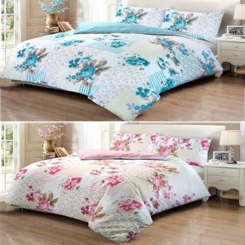 Deluxe Soft Rose Floral Patchwork 100/% Cotton Quilt Duvet Cover Bed Bedding Set