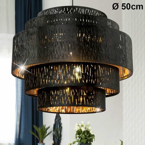 LED Decken Hänge Lampe Pendel Leuchte Wohn Ess-Zimmer GOLD Schwarz Lüster Textil