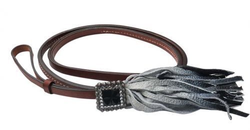 Showman OVER /& UNDER WHIP Leather BLACK /& WHITE Ombre Tassel /& Rhinestone Concho