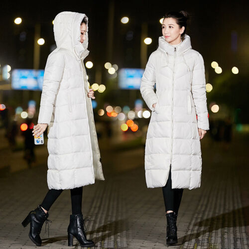 Women's Winter Long Slim Down Cotton Coat Hooded Warm Outwear Overcoat Jacket 