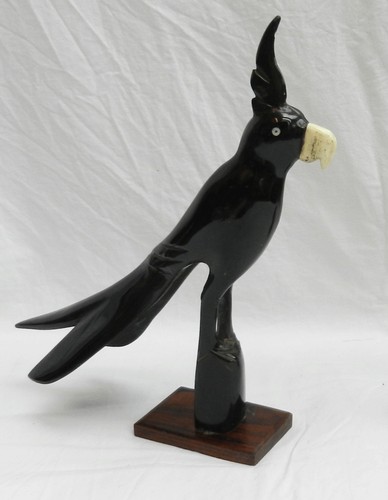Hand Carved Cockatoo or Parrot on a Wooden Stand BNWT