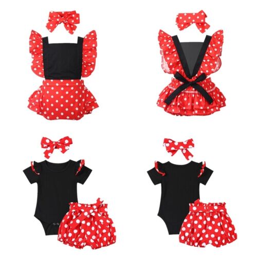 Infant Baby Girls Polka Dots Romper Jumpsuit Headband Outfits Summer Cloth Set