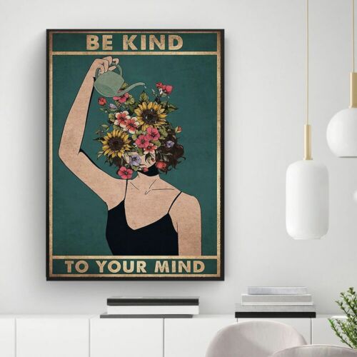 Mental Health Girl Be Kind To Your Mind Cotton Canvas Poster A4 Art Prints 