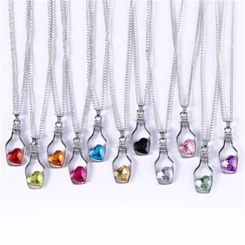 Love Silver Plated Crystal Heart Necklaces Wish Bottle Necklaces Bottle Pendant 