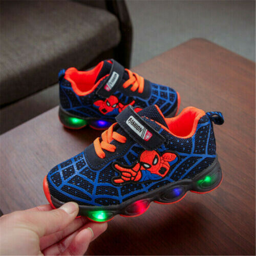Kids Boys Girls Spiderman LED Trainers Shoes Flashing Light Up Sneakers Glowing