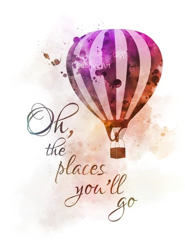 Seuss Nursery Dr ART PRINT Oh the Places You/'ll Go Quote Hot Air Balloon