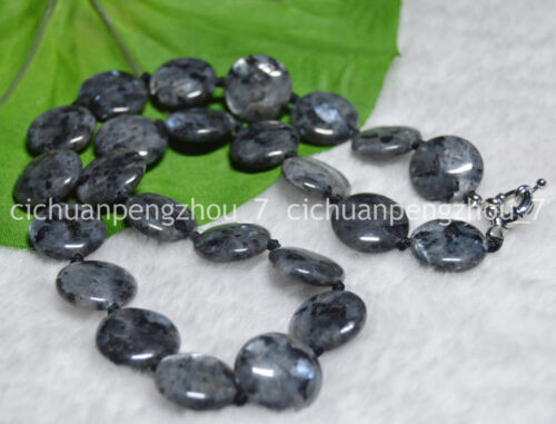 Fashion Jewelry 16 mm Black Gray Labradorite Gems pièce Perles Collier 17.5/"