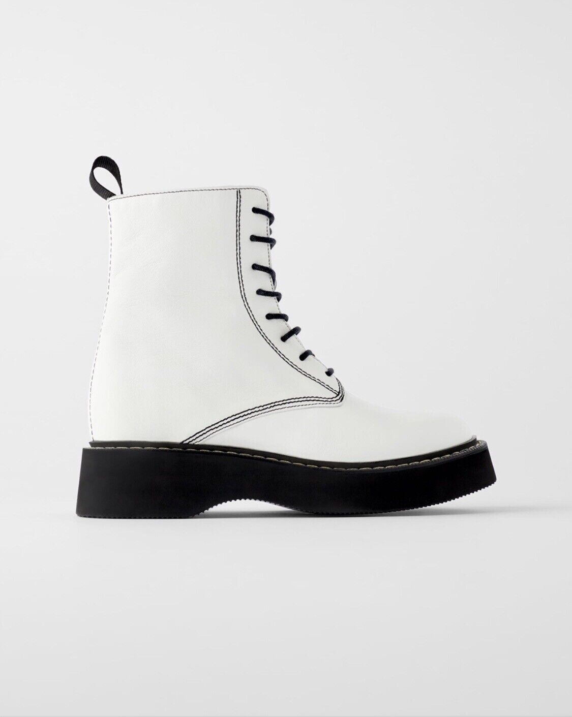 White flat leather boots deep