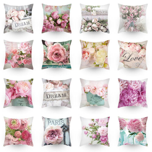 Boho Rose Floral Cushion Cover Throw Pillow Case Sofa Chair Waist Pillowcase