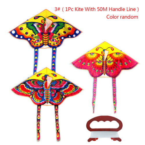 Details about   1Set 90*50CM outdoor sports butterfly flying kite children toy with handle l SK 