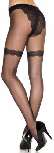 SHEER PANTYHOSE FRENCH CUT LACE LOOK TIGHTS STOCKINGS NEW MUSIC LEGS 7153 