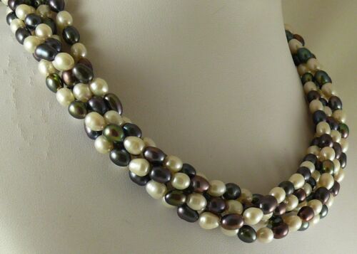 Details about   Freshwater White & Black 5.8 mm 6.5mm Pearl Necklace with Sterling Silver Clasp 